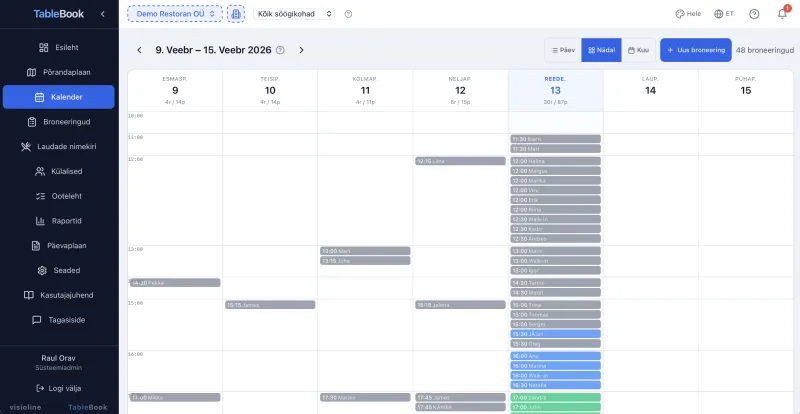 TableBook nädalakalender — kogu nädal korraga, broneeringud tulpadena
