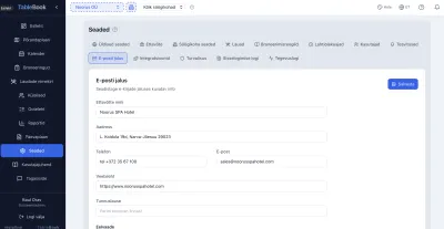 TableBook e-posti jaluse seadistamine — ettevõtte andmed ja teavitused